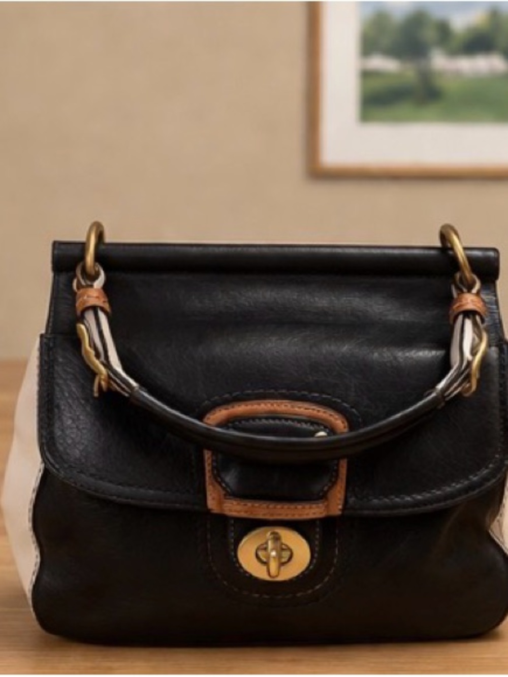 Coach Legacy 70th Anniversary Willis Colorblock Navy & Ivory Turnlock Satchel - Picture 4 of 10
